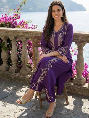 Women Printed Regular Beads and Stones Kurta with Palazzos 5