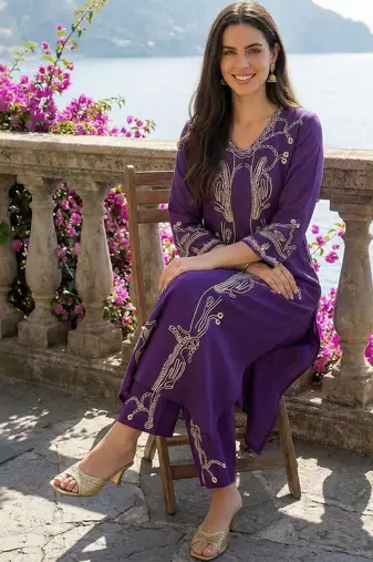 Women Printed Regular Beads and Stones Kurta with Palazzos