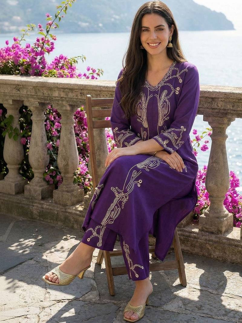 Women Printed Regular Beads and Stones Kurta with Palazzos