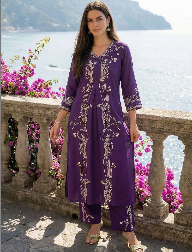 Women Printed Regular Beads and Stones Kurta with Palazzos