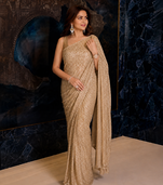 Cream Color  Sequence And Embrodery Work Fuax Georgette Saree