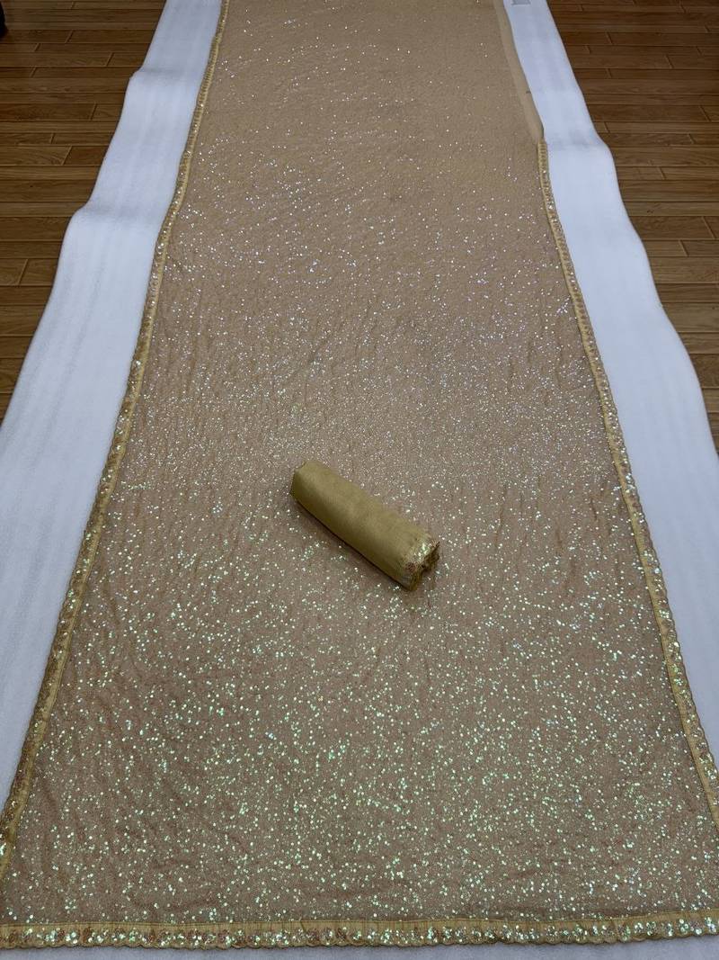 Cream Color  Sequence And Embrodery Work Fuax Georgette Saree