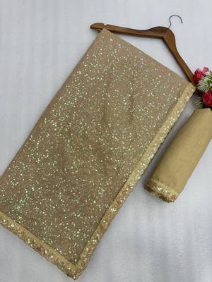 Cream Color  Sequence And Embrodery Work Fuax Georgette Saree 4