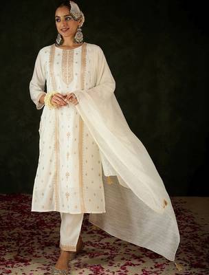 Women Ethnic Motifs Embroidered Regular Thread Work Kurta with Trousers & With Dupatta 1