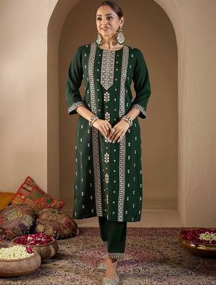 Women Ethnic Motifs Embroidered Regular Thread Work Kurta with Trousers & With Dupatta 4