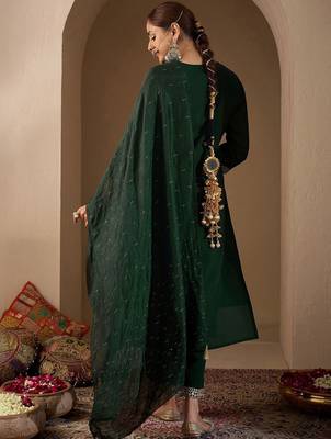 Women Ethnic Motifs Embroidered Regular Thread Work Kurta with Trousers & With Dupatta 5