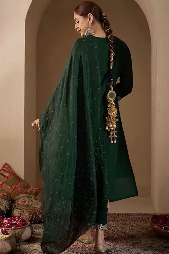 Women Ethnic Motifs Embroidered Regular Thread Work Kurta with Trousers & With Dupatta