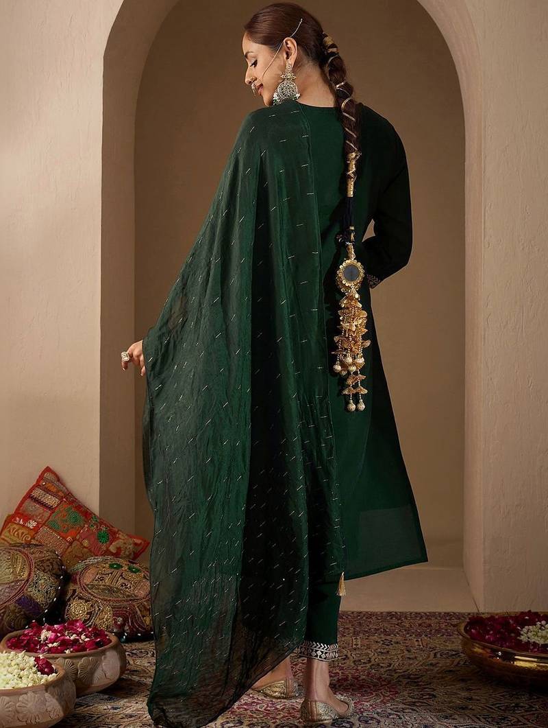 Women Ethnic Motifs Embroidered Regular Thread Work Kurta with Trousers & With Dupatta