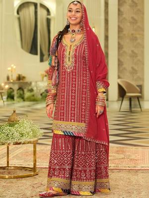 Women Ethnic Motifs Embroidered Panelled Gotta Patti Kurta with Sharara & With Dupatta 1