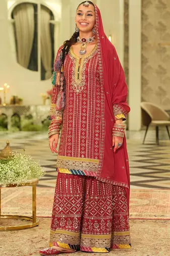 Women Ethnic Motifs Embroidered Panelled Gotta Patti Kurta with Sharara & With Dupatta