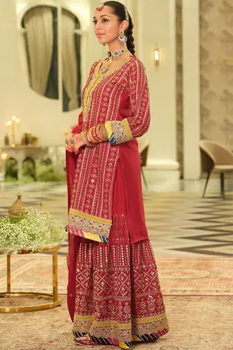 Women Ethnic Motifs Embroidered Panelled Gotta Patti Kurta with Sharara & With Dupatta