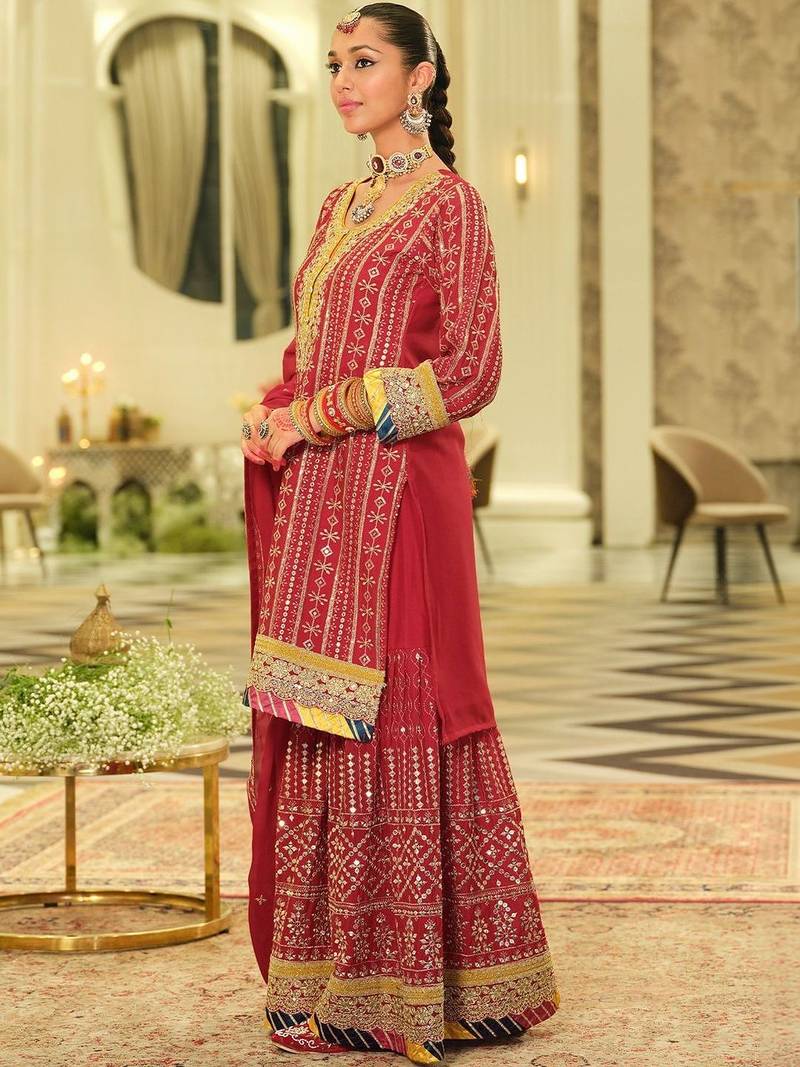 Women Ethnic Motifs Embroidered Panelled Gotta Patti Kurta with Sharara & With Dupatta