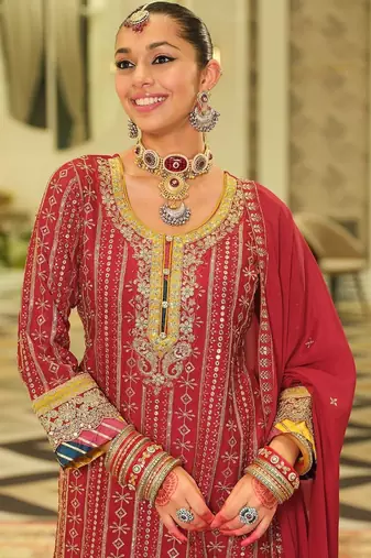 Women Ethnic Motifs Embroidered Panelled Gotta Patti Kurta with Sharara & With Dupatta