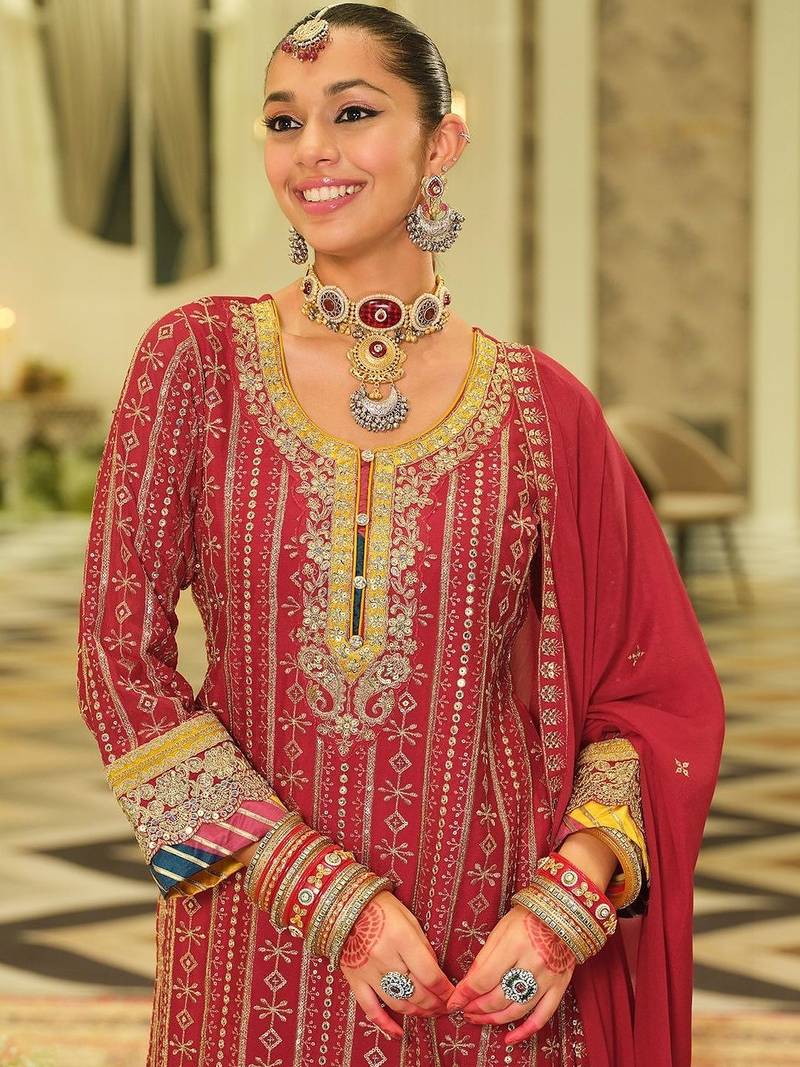 Women Ethnic Motifs Embroidered Panelled Gotta Patti Kurta with Sharara & With Dupatta