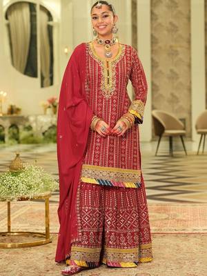 Women Ethnic Motifs Embroidered Panelled Gotta Patti Kurta with Sharara & With Dupatta 5