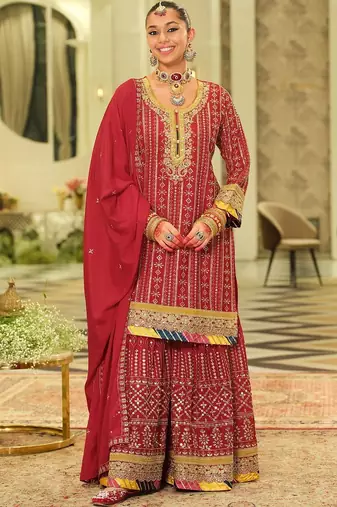 Women Ethnic Motifs Embroidered Panelled Gotta Patti Kurta with Sharara & With Dupatta