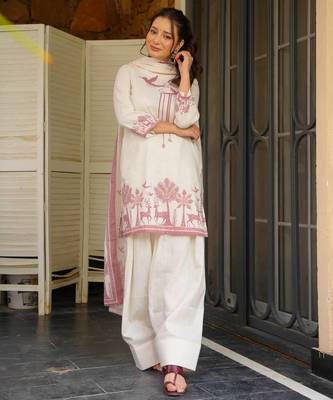 Off white cambric cotton kurta farshi salwar set 1