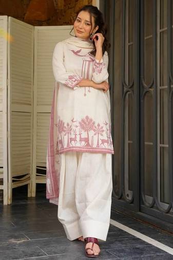 Off white cambric cotton kurta farshi salwar set