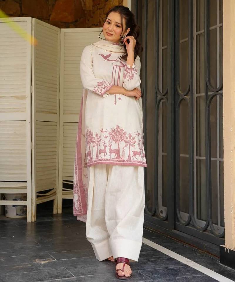 Off white cambric cotton kurta farshi salwar set