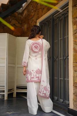 Off white cambric cotton kurta farshi salwar set 2