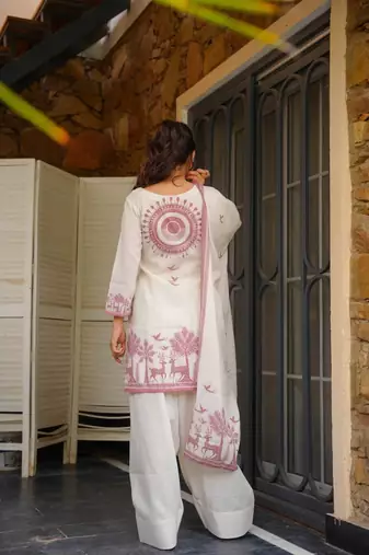 Off white cambric cotton kurta farshi salwar set