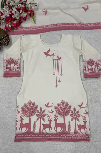 Off white cambric cotton kurta farshi salwar set