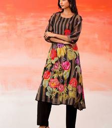 Black Printed A-line Kurta Trousers Set