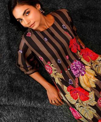 Black Printed A-line Kurta Trousers Set 2