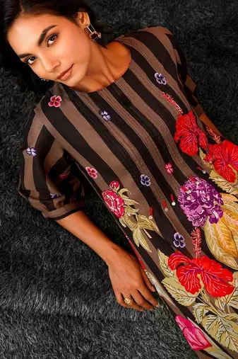 Black Printed A-line Kurta Trousers Set