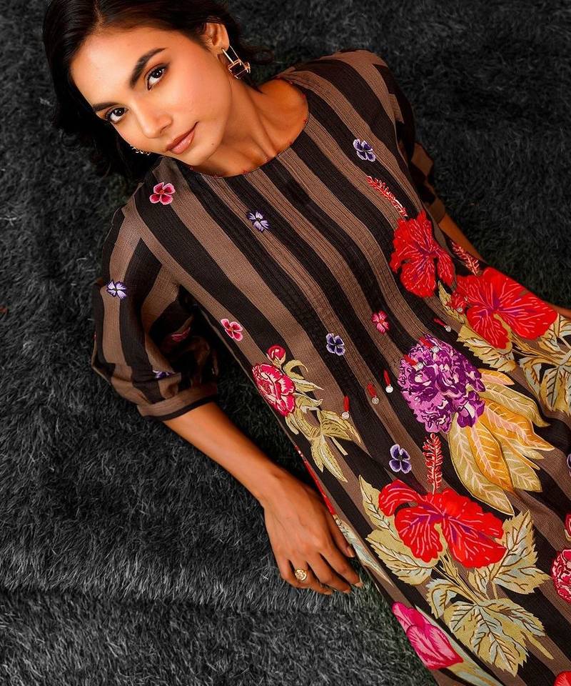 Black Printed A-line Kurta Trousers Set