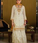 White Embroidered Straight Kurta Palazzos Dupatta Set