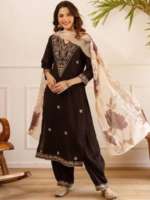 Women Ethnic Motifs Embroidered Regular Thread Work Kurta with Trousers & With Dupatta 1