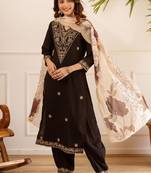Women Ethnic Motifs Embroidered Regular Thread Work Kurta with Trousers & With Dupatta