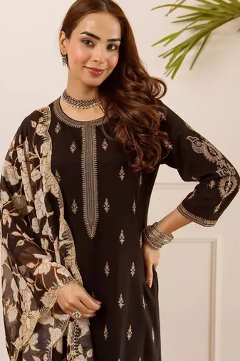 Women Ethnic Motifs Embroidered Regular Thread Work Kurta with Palazzos & With Dupatta