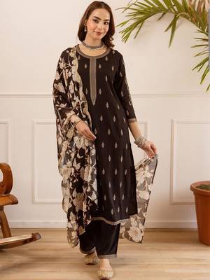 Women Ethnic Motifs Embroidered Regular Thread Work Kurta with Palazzos & With Dupatta 4