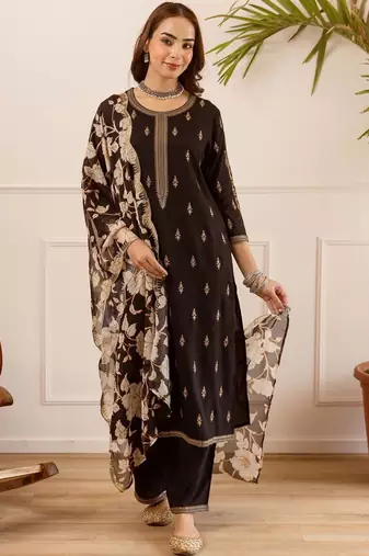 Women Ethnic Motifs Embroidered Regular Thread Work Kurta with Palazzos & With Dupatta