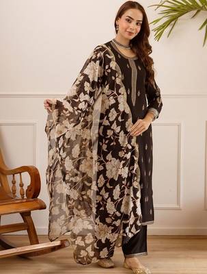 Women Ethnic Motifs Embroidered Regular Thread Work Kurta with Palazzos & With Dupatta 5