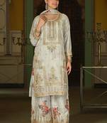 Women Floral Printed Regular Thread Work Kurta with Palazzos & With Dupatta