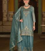 Ethnic Motifs Embroidered Regular Sequinned Kurta with Sharara & With Dupatta