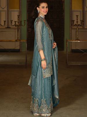 Ethnic Motifs Embroidered Regular Sequinned Kurta with Sharara & With Dupatta 6