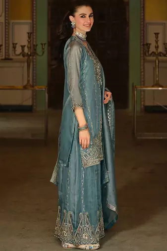 Ethnic Motifs Embroidered Regular Sequinned Kurta with Sharara & With Dupatta