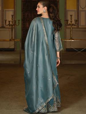 Ethnic Motifs Embroidered Regular Sequinned Kurta with Sharara & With Dupatta 7