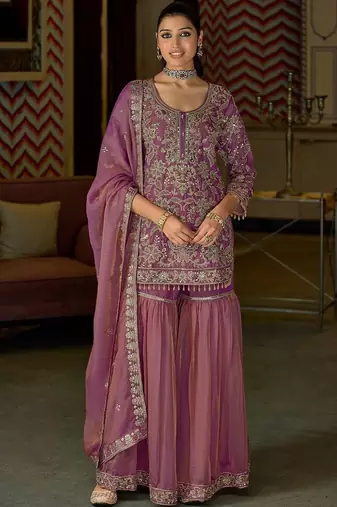 Women Ethnic Motifs Embroidered Regular Thread Work Kurta with Sharara & With Dupatta
