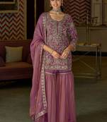 Women Ethnic Motifs Embroidered Regular Thread Work Kurta with Sharara & With Dupatta