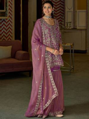 Women Ethnic Motifs Embroidered Regular Thread Work Kurta with Sharara & With Dupatta 2