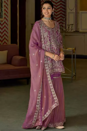 Women Ethnic Motifs Embroidered Regular Thread Work Kurta with Sharara & With Dupatta