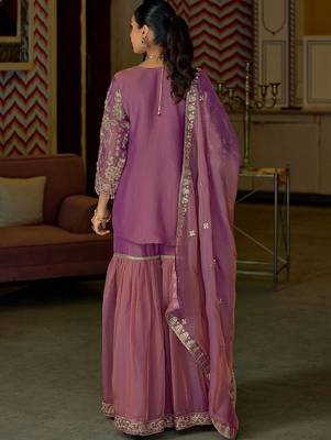 Women Ethnic Motifs Embroidered Regular Thread Work Kurta with Sharara & With Dupatta 3