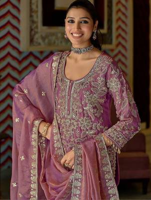 Women Ethnic Motifs Embroidered Regular Thread Work Kurta with Sharara & With Dupatta 4