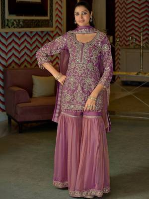 Women Ethnic Motifs Embroidered Regular Thread Work Kurta with Sharara & With Dupatta 5
