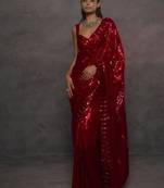 Red Color Embroidery And Sequance Work Faux Georgette saree